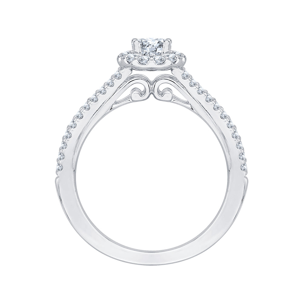 14K White Gold Oval Diamond Halo Engagement Ring with Split Shank
