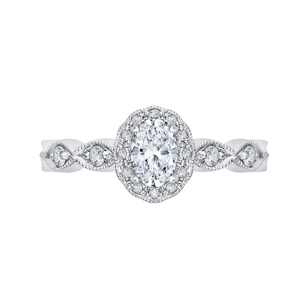 14K White Gold Oval Diamond Halo Engagement Ring