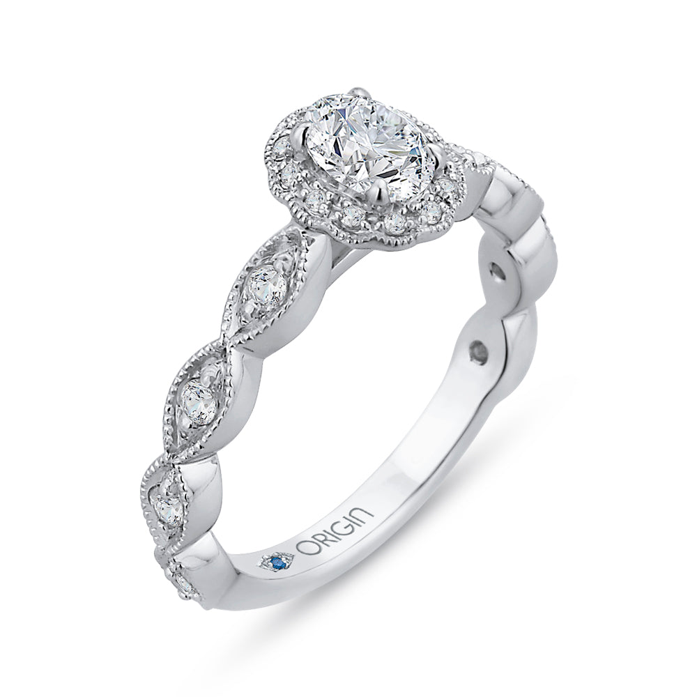 14K White Gold Oval Diamond Halo Engagement Ring