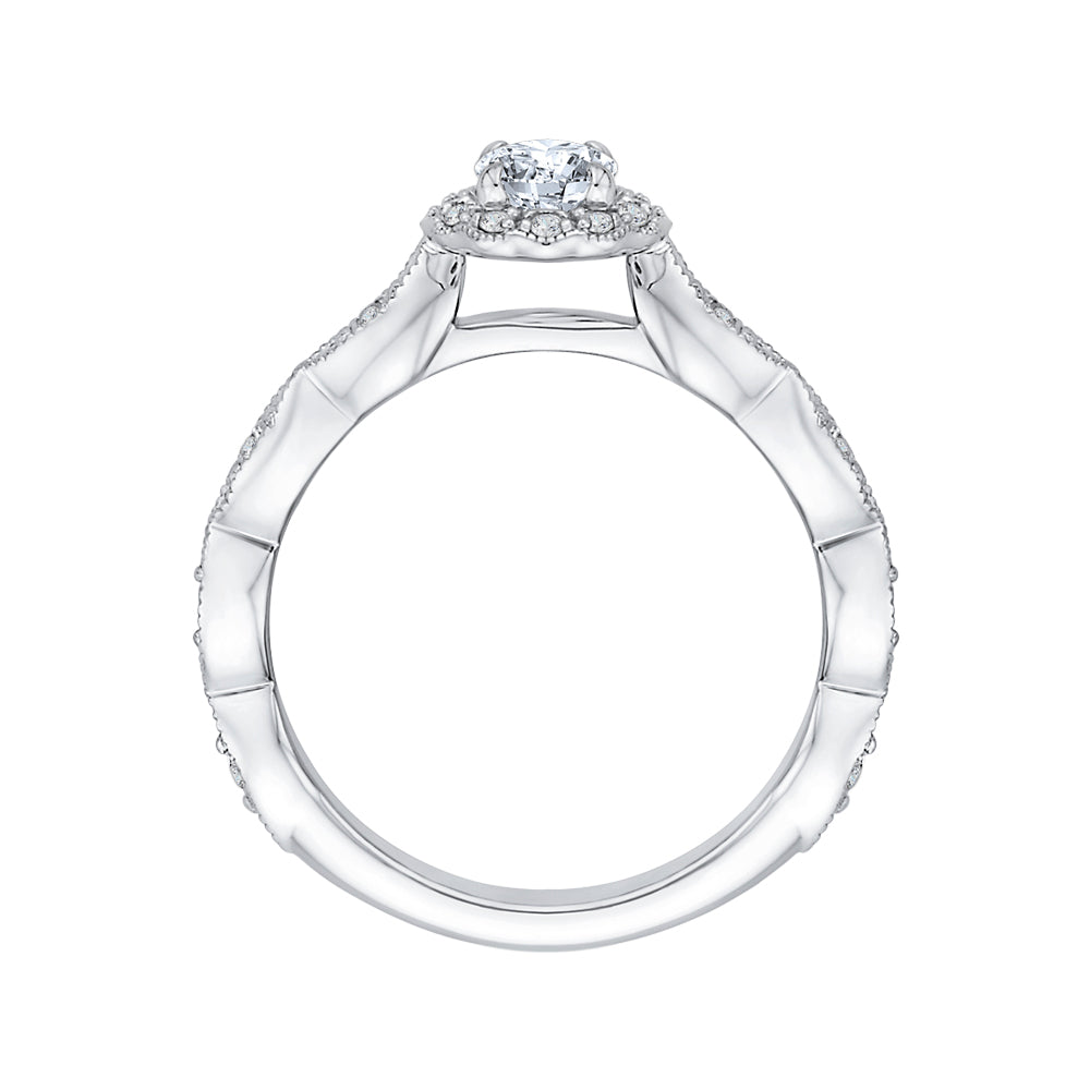 14K White Gold Oval Diamond Halo Engagement Ring