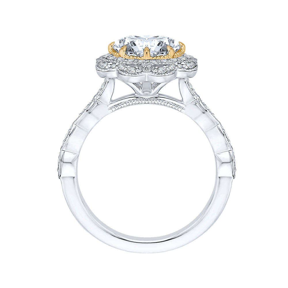 Oval Diamond Floral Halo Engagement Ring In 14K Two-Tone Gold