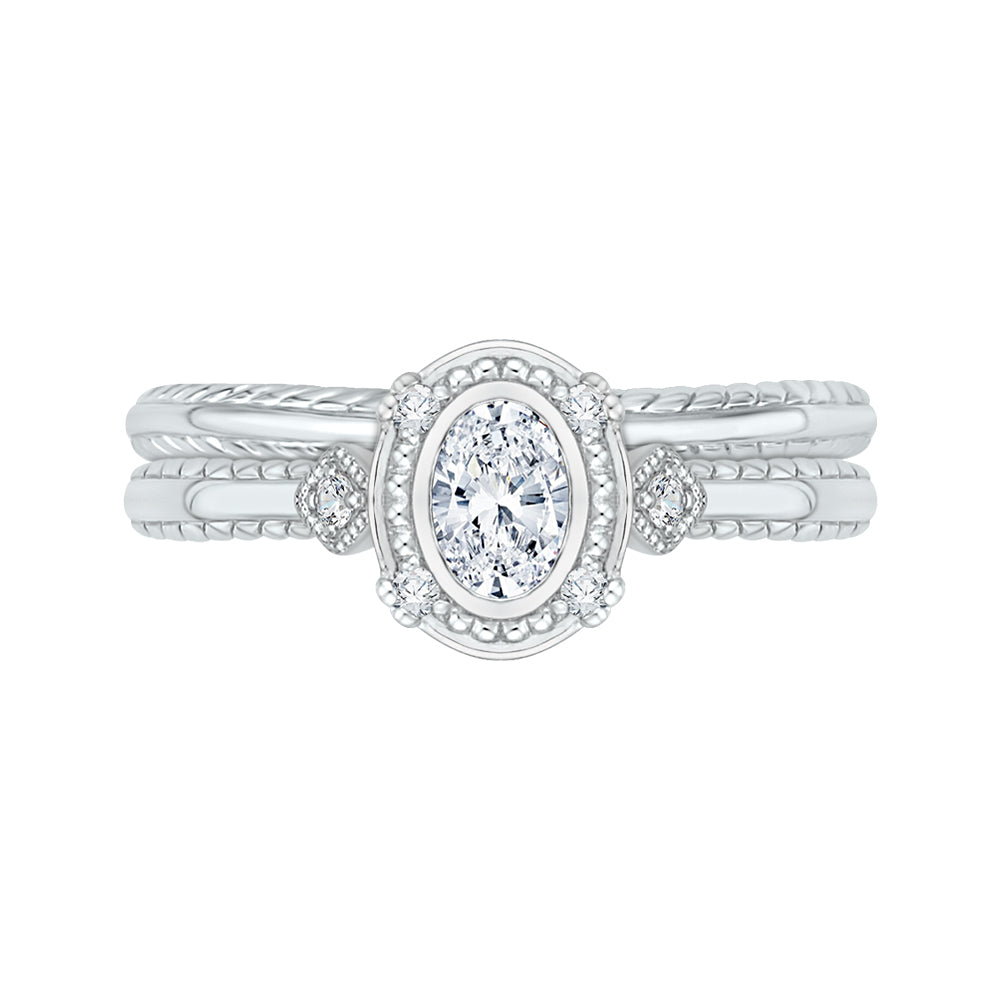 14K White Gold Oval Diamond Engagement Ring