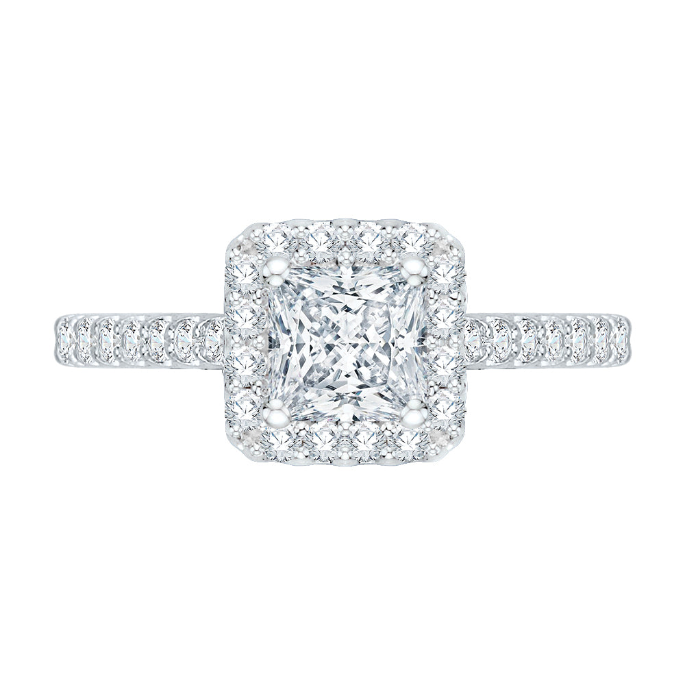 Princess Cut Diamond Halo Engagement Ring with 14K White Gold