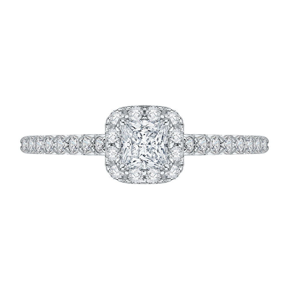 14K White Gold Princess Diamond Halo Engagement Ring
