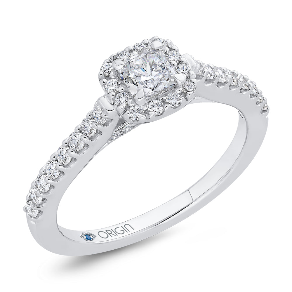 14K White Gold Princess Diamond Halo Engagement Ring