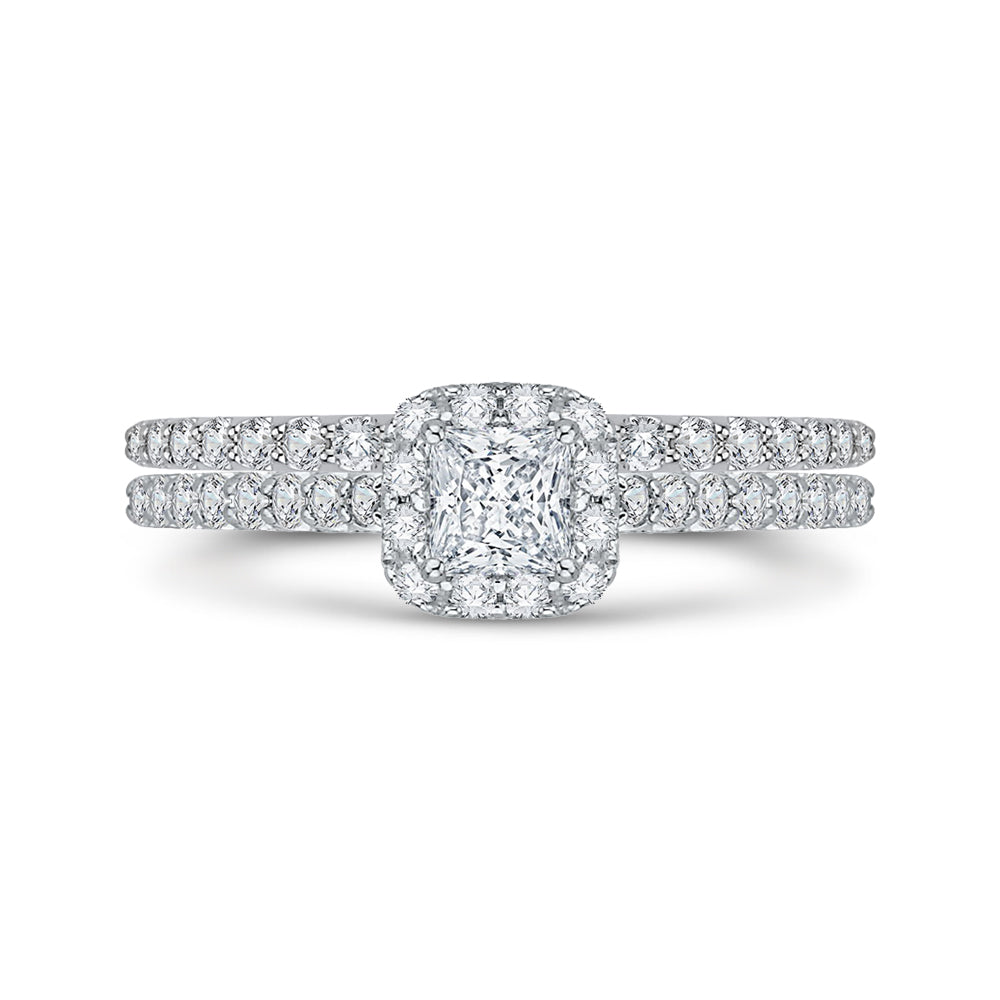 14K White Gold Princess Diamond Halo Engagement Ring
