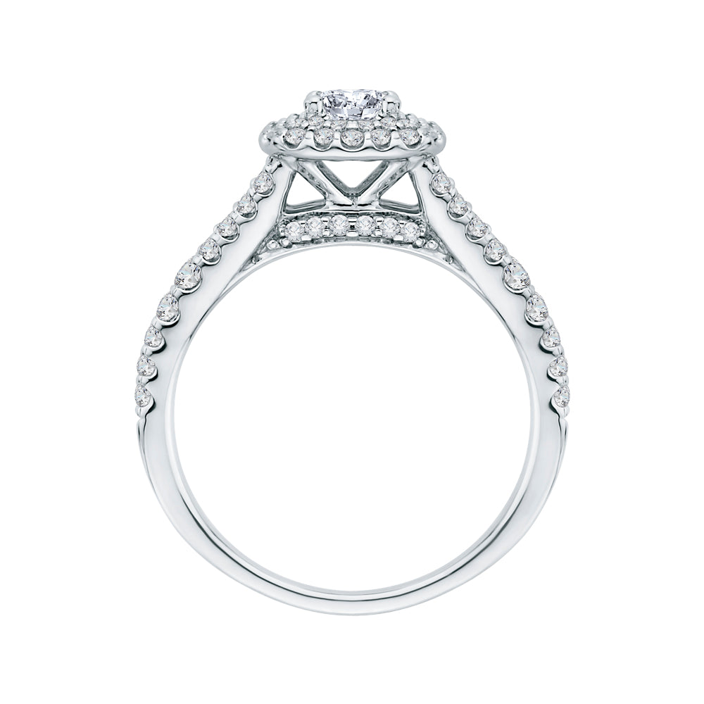 14K White Gold Princess Diamond Double Halo Engagement Ring with Split Shank