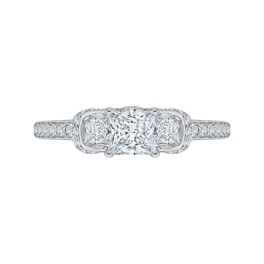 14K White Gold Princess Cut Diamond Three-Stone Engagement Ring