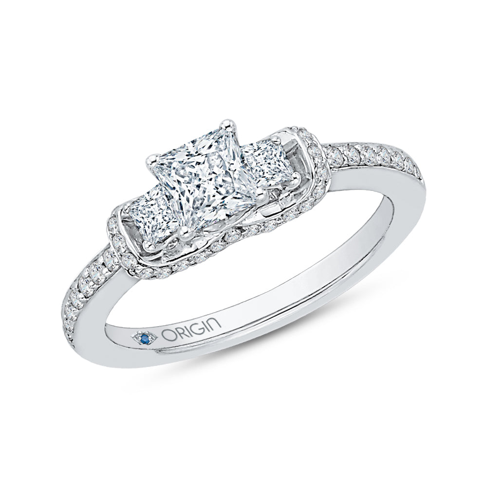 14K White Gold Princess Cut Diamond Three-Stone Engagement Ring