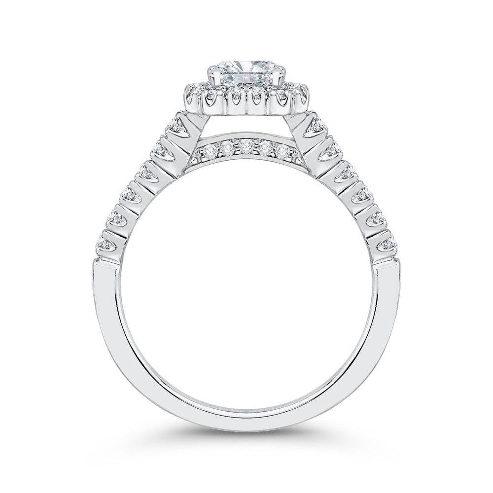 14K White Gold Princess Cut Diamond Halo Engagement Ring