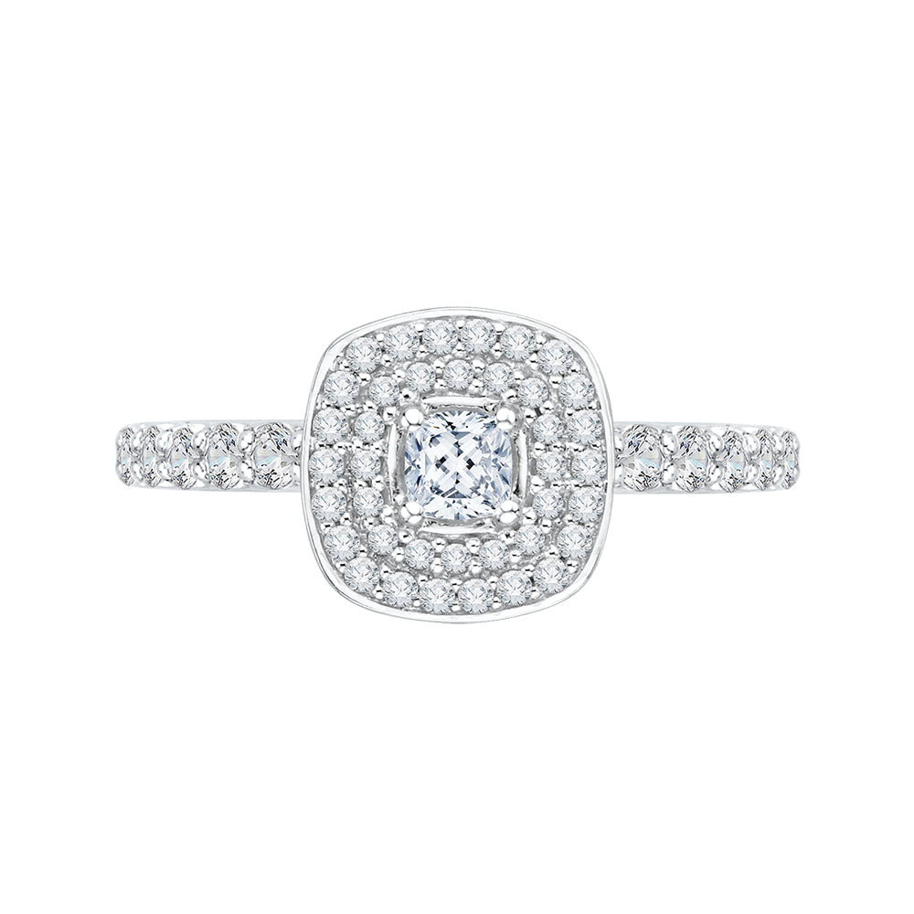 14K White Gold Cushion Diamond Double Halo Engagement Ring