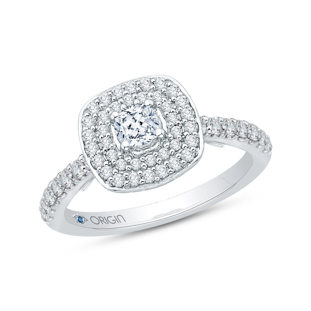 14K White Gold Cushion Diamond Double Halo Engagement Ring