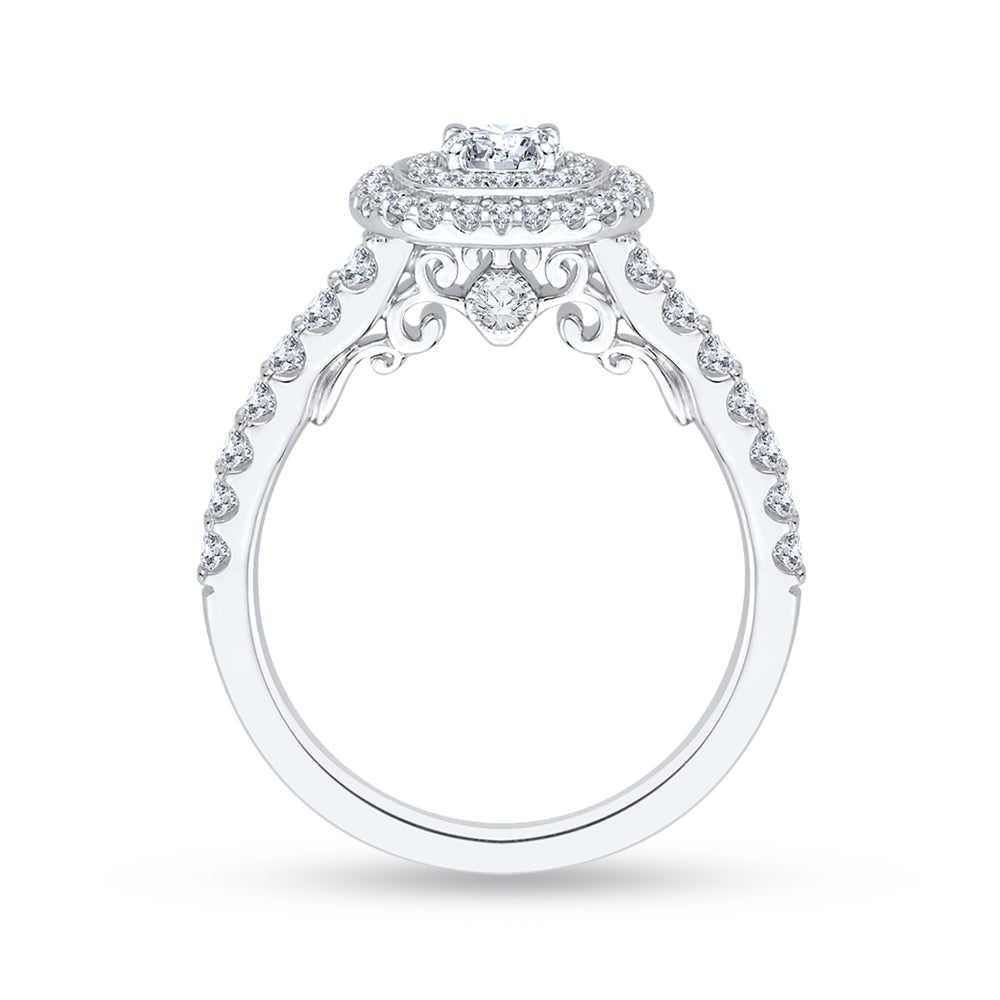 14K White Gold Cushion Diamond Double Halo Engagement Ring