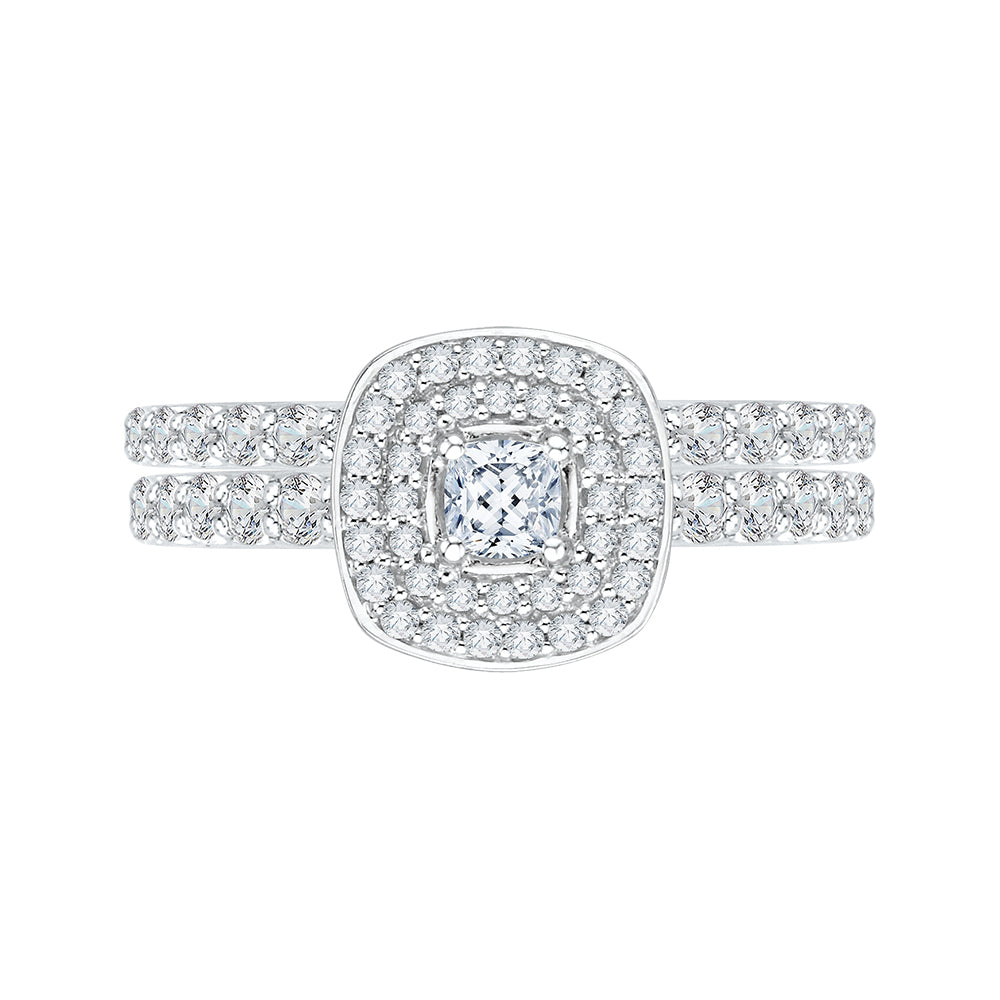 14K White Gold Cushion Diamond Double Halo Engagement Ring