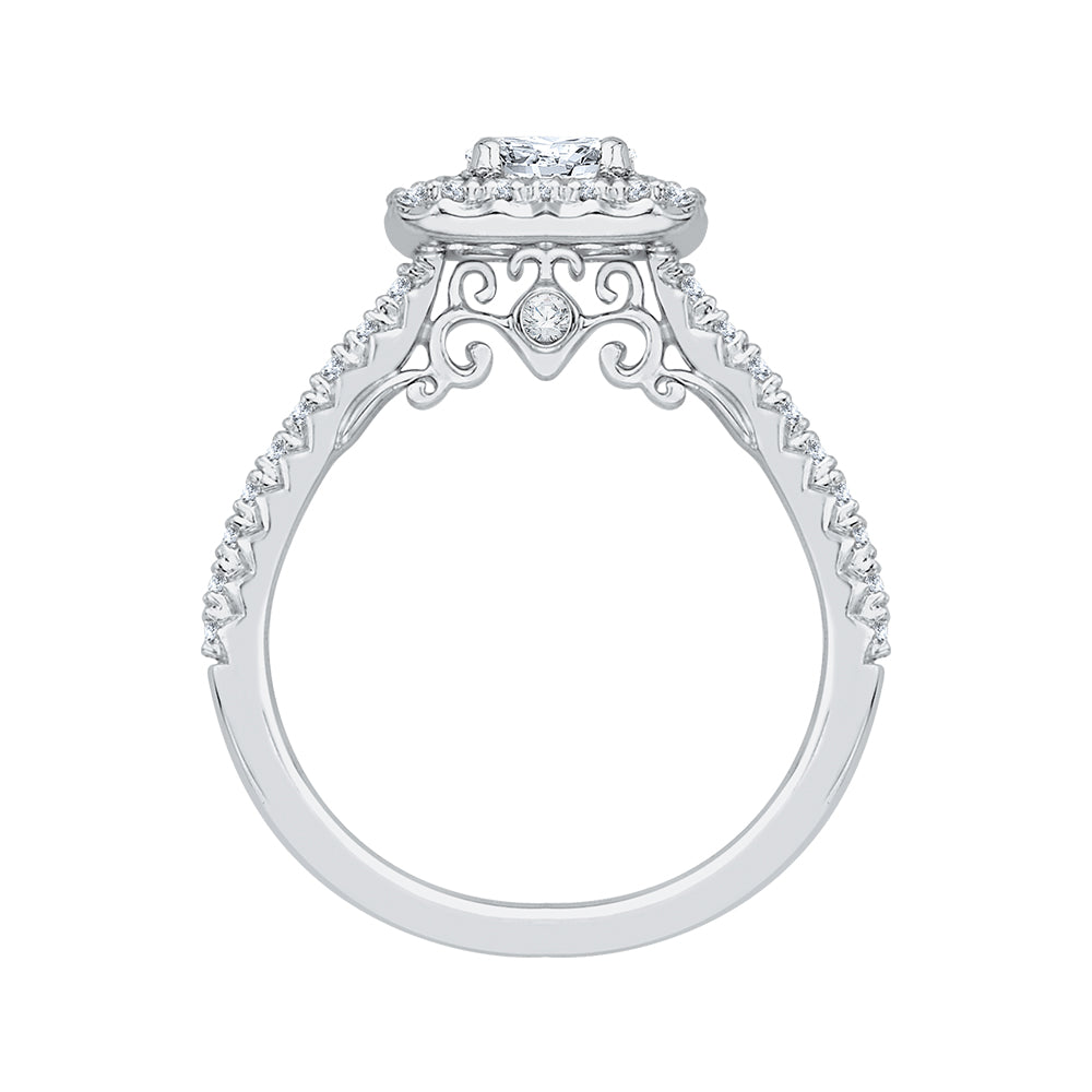 14K White Gold Cushion Cut Diamond Halo Engagement Ring