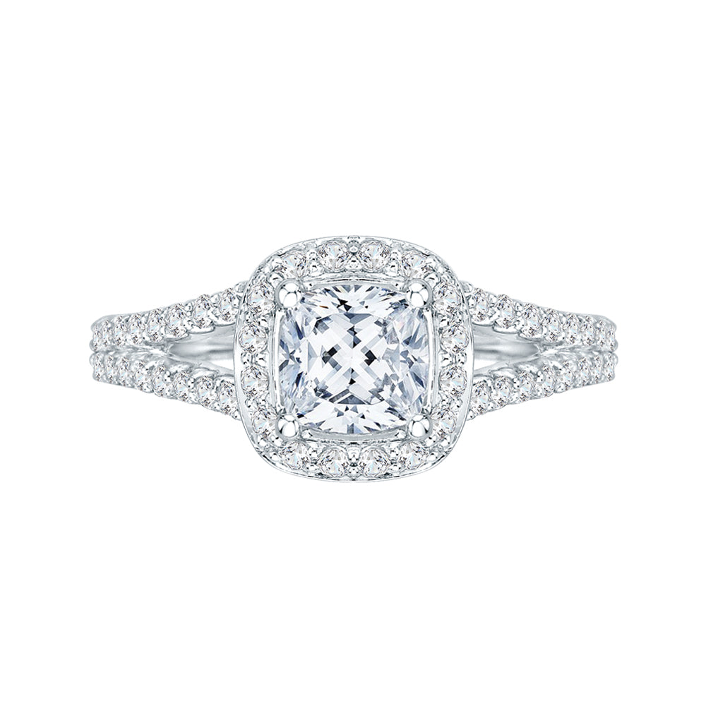 14K White Gold Cushion Cut Diamond Halo Engagement Ring