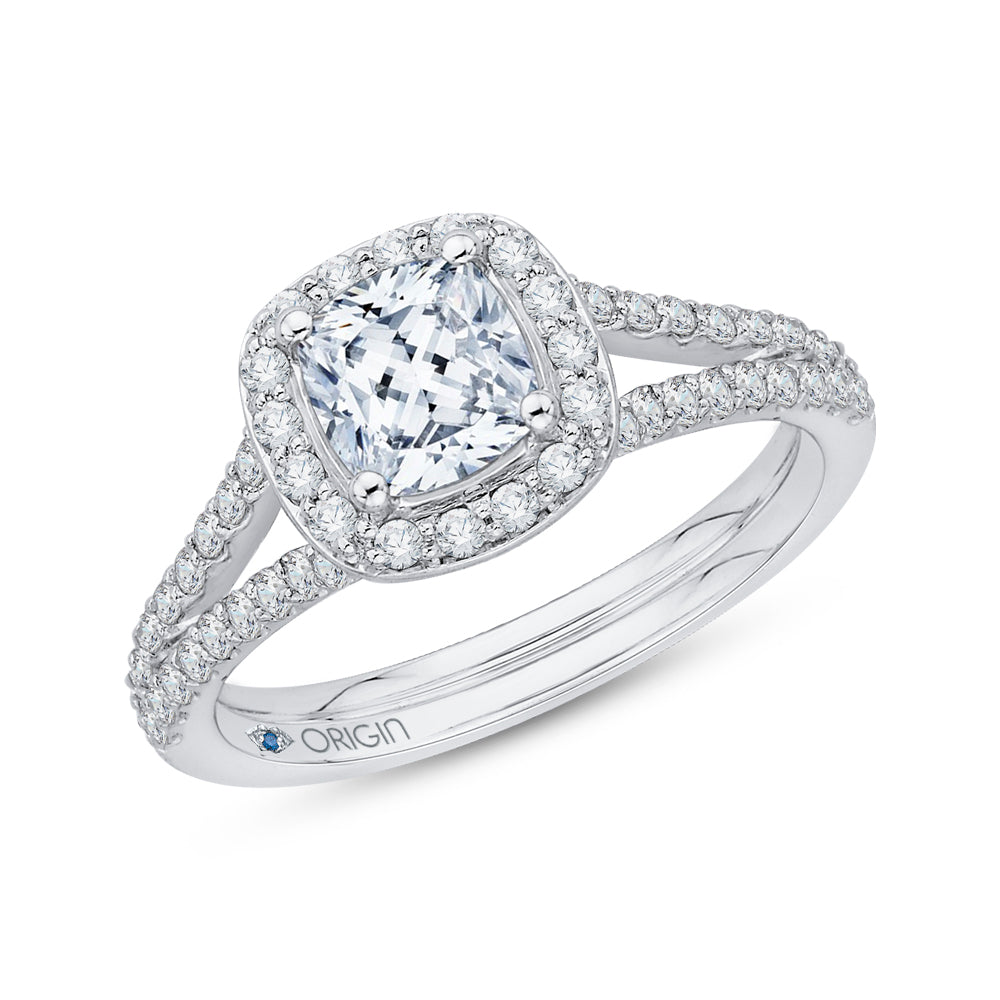 14K White Gold Cushion Cut Diamond Halo Engagement Ring