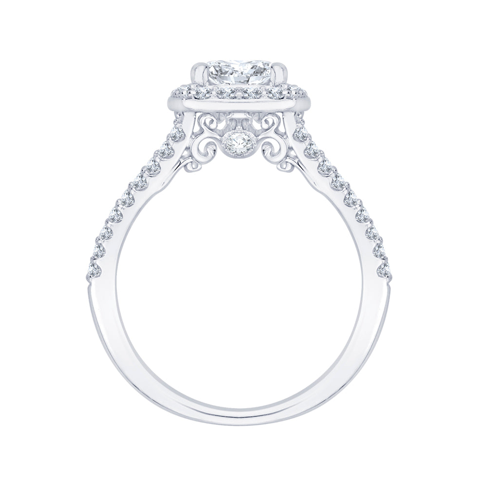 14K White Gold Cushion Cut Diamond Halo Engagement Ring