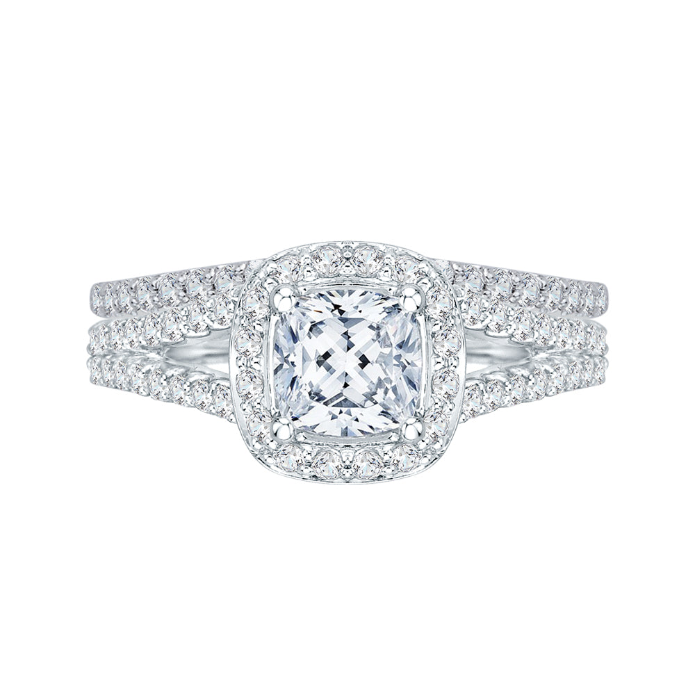 14K White Gold Cushion Cut Diamond Halo Engagement Ring