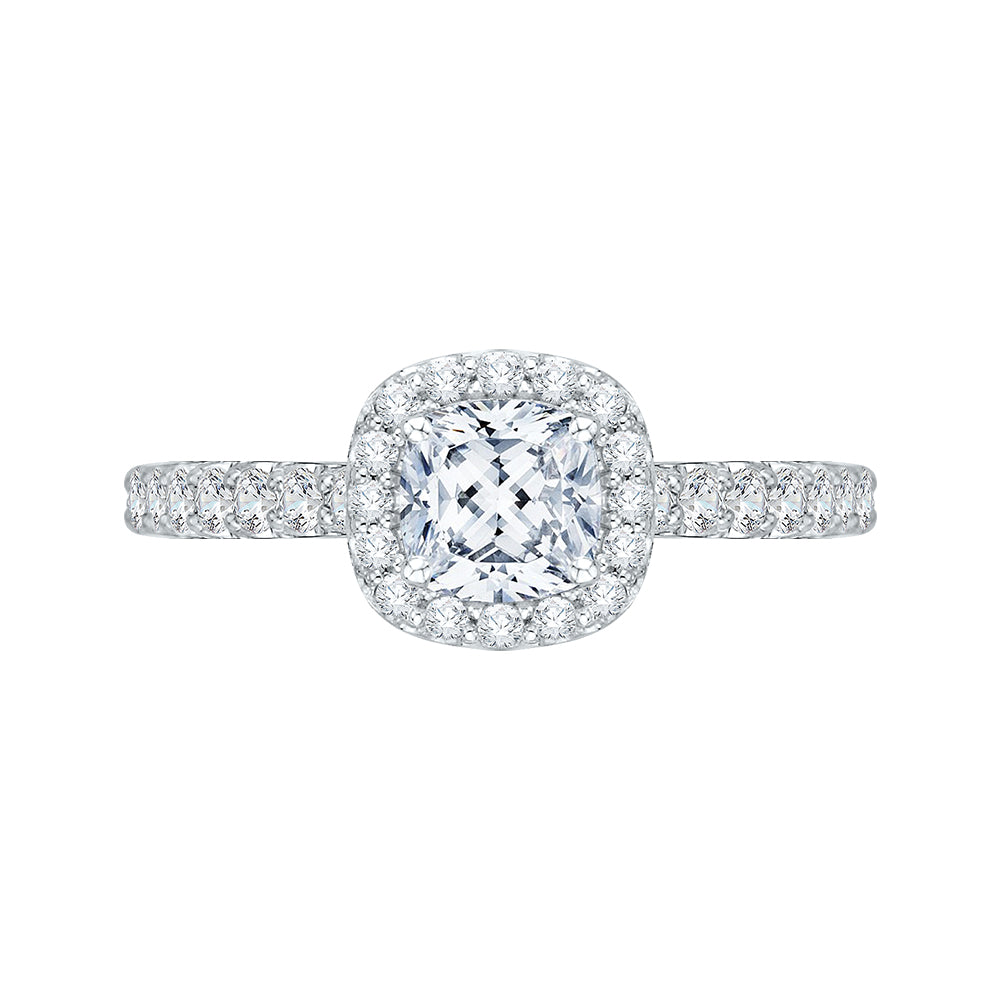 Cushion Diamond Halo Engagement Ring In 14K White Gold