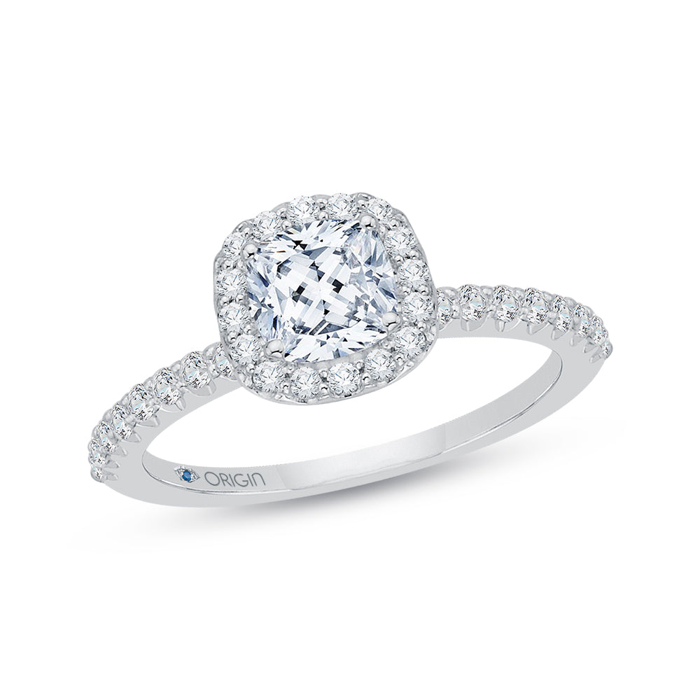 Cushion Diamond Halo Engagement Ring In 14K White Gold