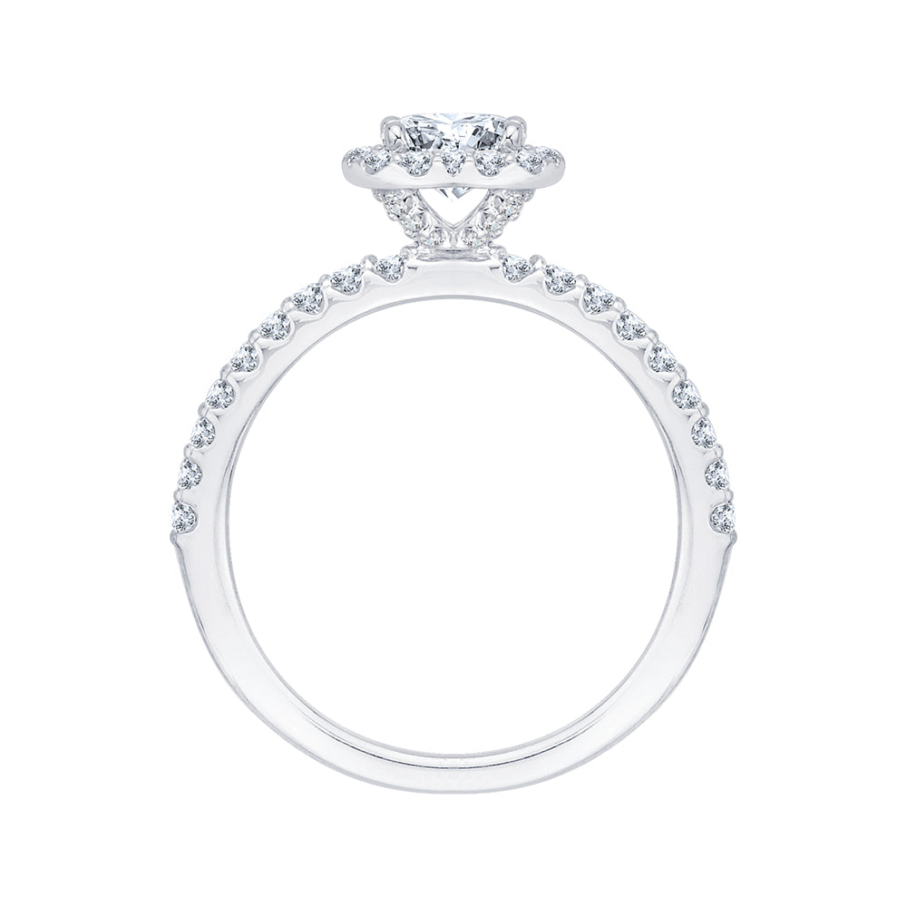 Cushion Diamond Halo Engagement Ring In 14K White Gold