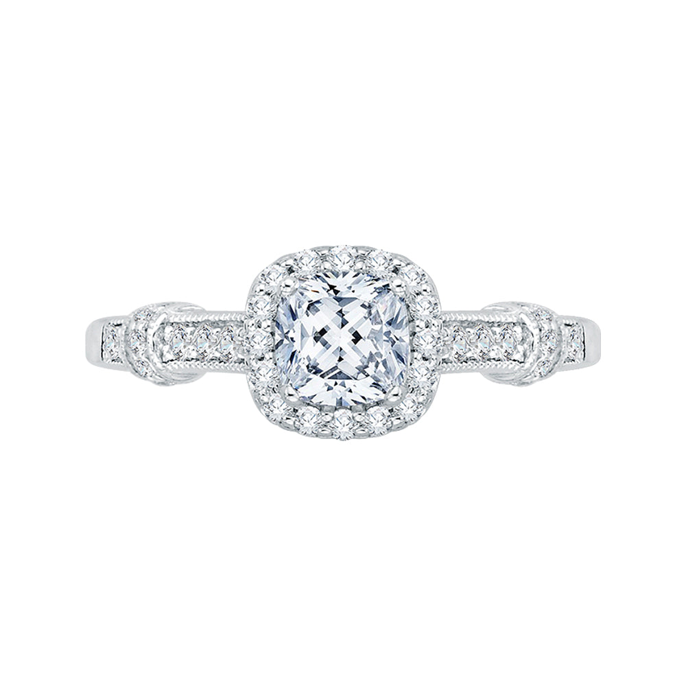 Cushion Cut Halo Diamond Engagement Ring In 14K White Gold