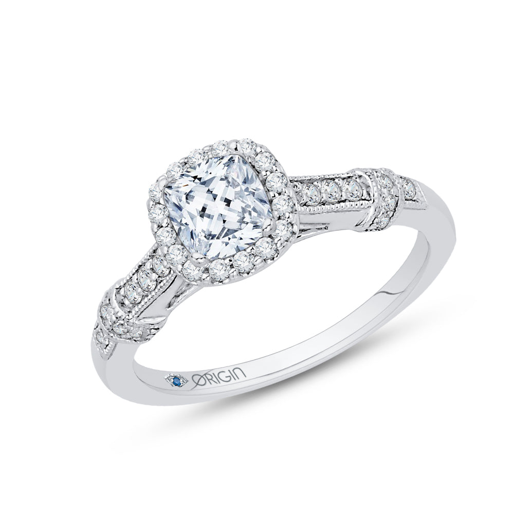 Cushion Cut Halo Diamond Engagement Ring In 14K White Gold