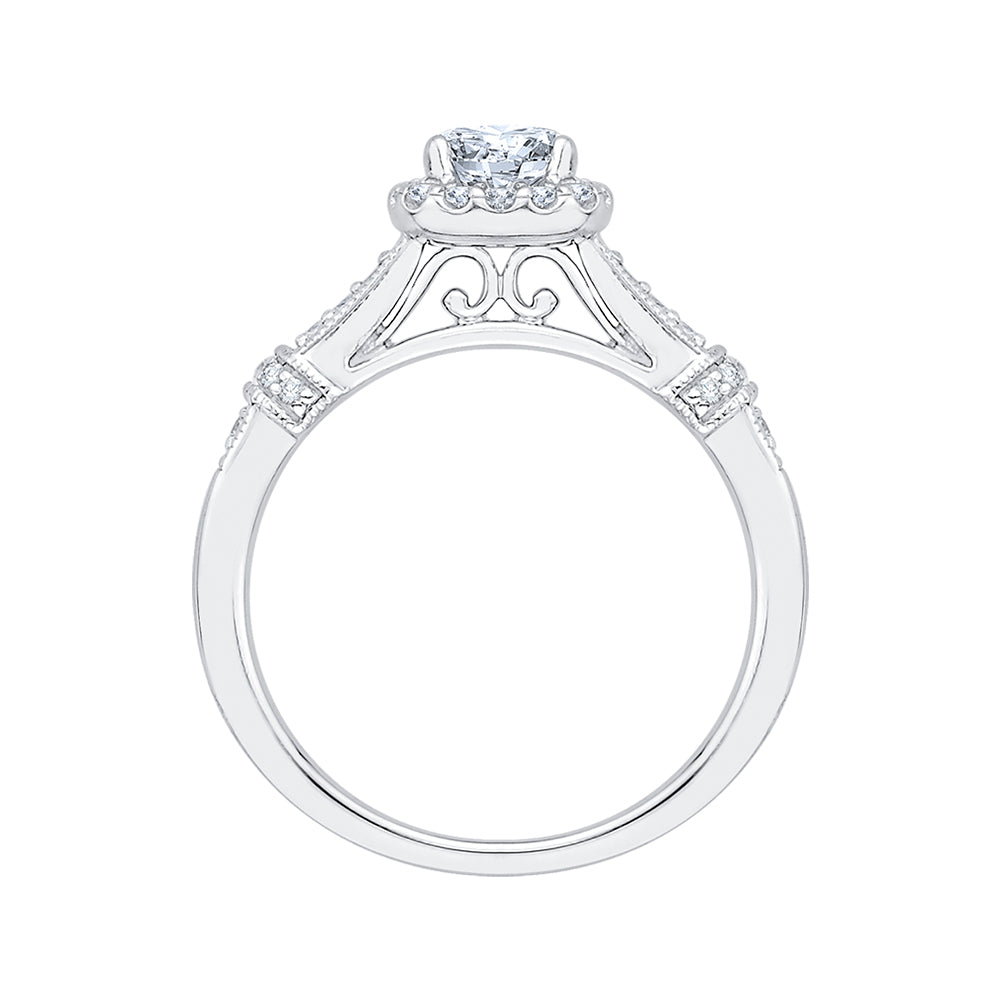 Cushion Cut Halo Diamond Engagement Ring In 14K White Gold