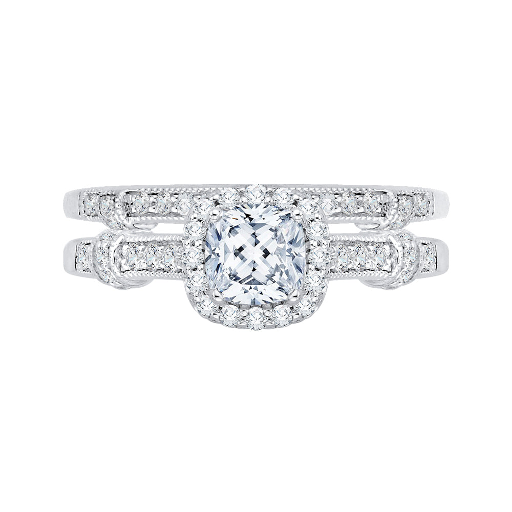 Cushion Cut Halo Diamond Engagement Ring In 14K White Gold