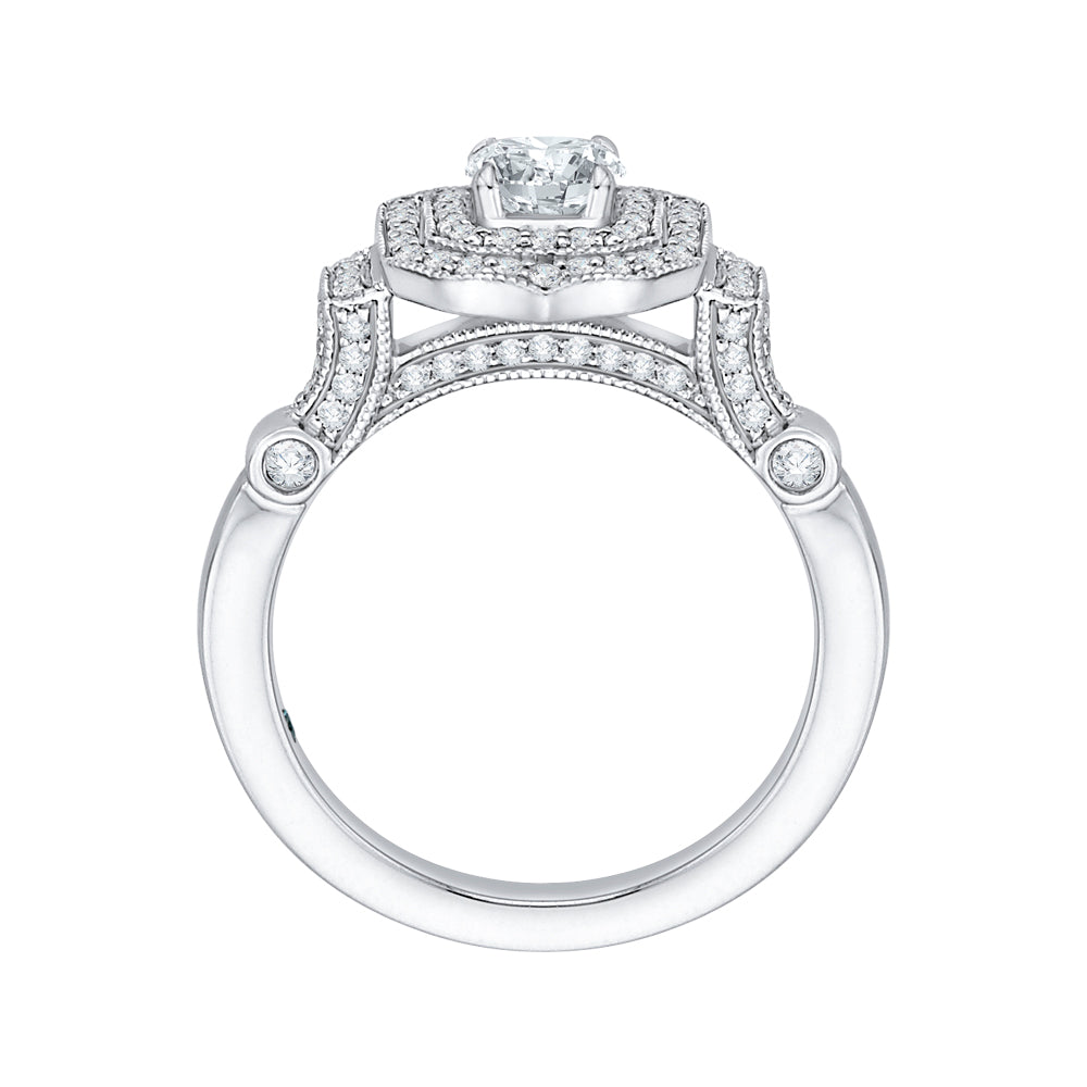 14K White Gold Cushion Cut Diamond Double Halo Vintage Engagement Ring