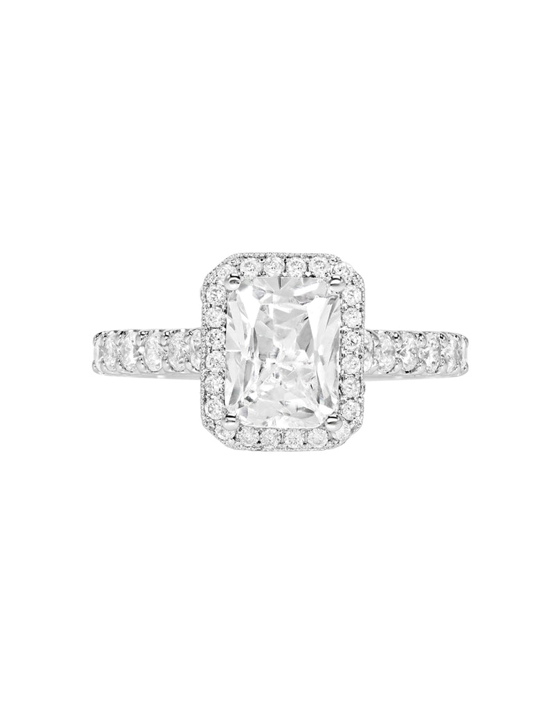 Vintage 14K White Gold and Halo Diamond Engagement Ring
