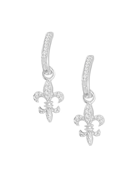 14K White Gold Fleur De Lis Diamond Earrings