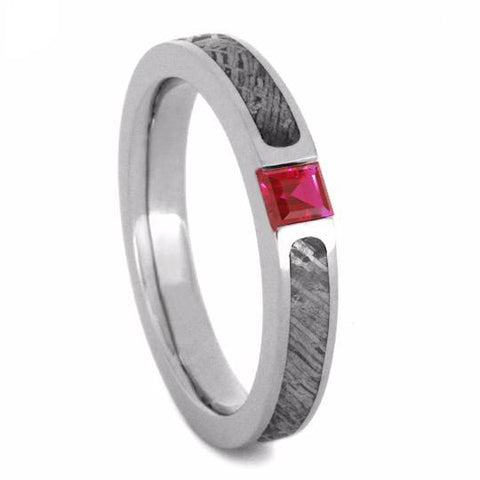 10K White Gold Ruby and Meteorite Engagement Ring
