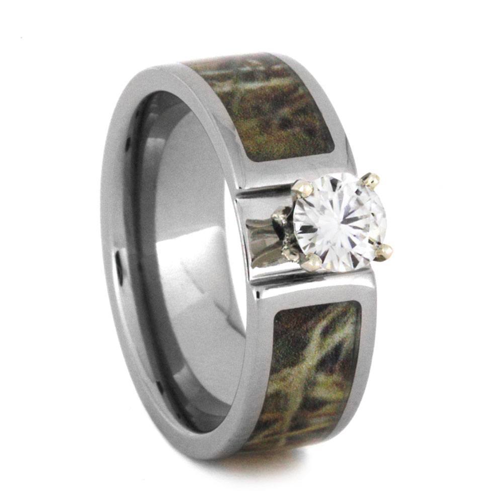 Titanium Moissanite Engagement Ring with Camo Inlay
