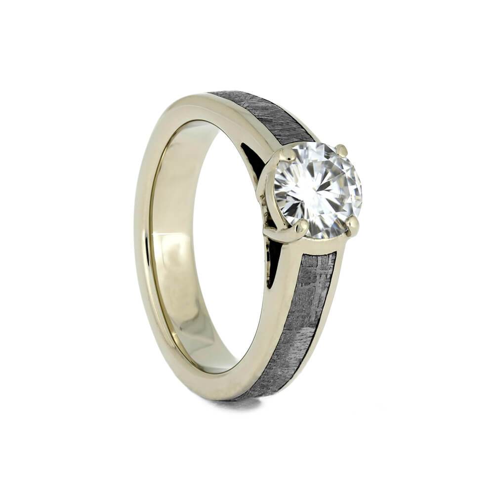 14K White Gold Moissanite and Meteorite Engagement Ring