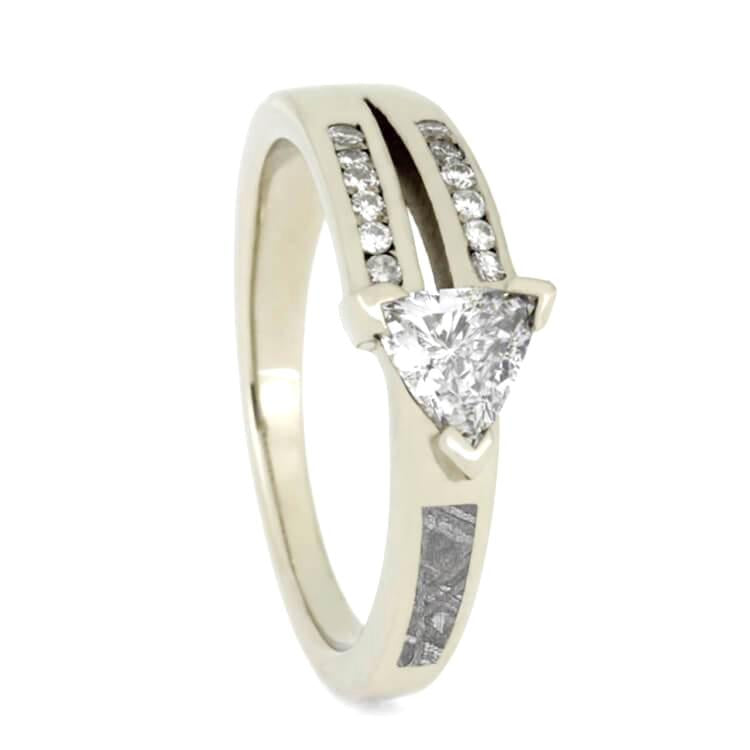 14K White Gold Triangle Diamond and Meteorite Engagement Ring