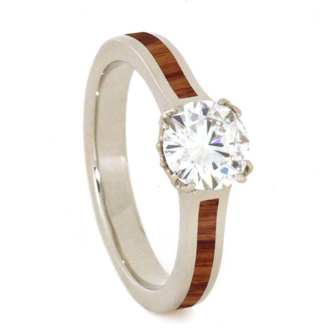 14K White Gold Moissanite and Hardwood Engagement Ring