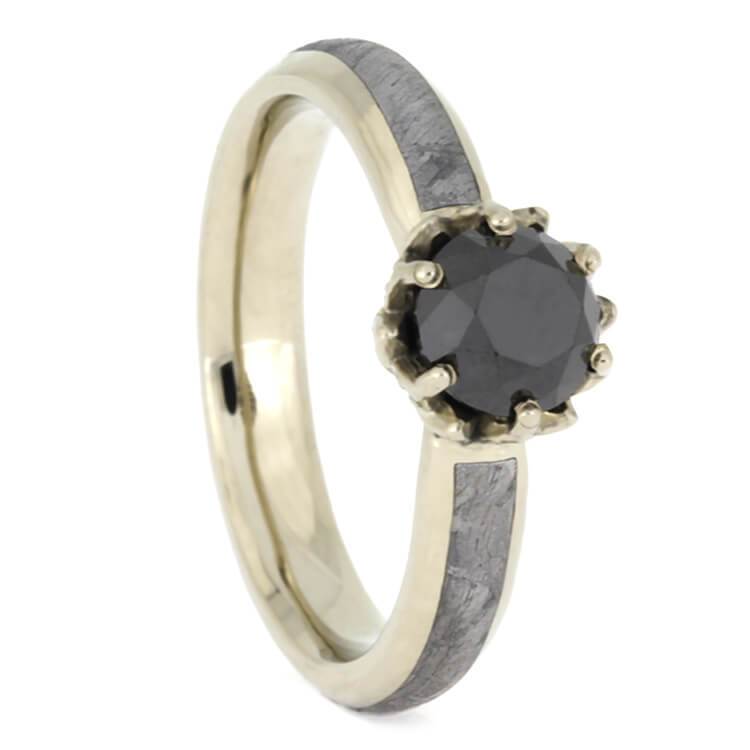 14K White Gold Black Diamond and Sapphire Ring with Meteorite