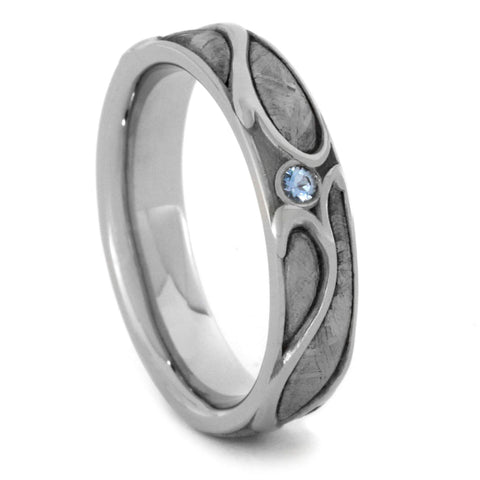 10K White Gold Aquamarine and Meteorite Engagement Ring