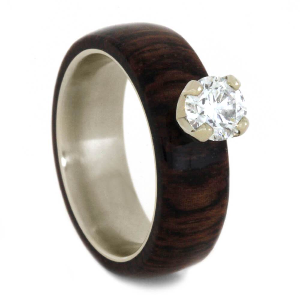 14K White Gold Solitaire Diamond and Hardwood Engagement Ring