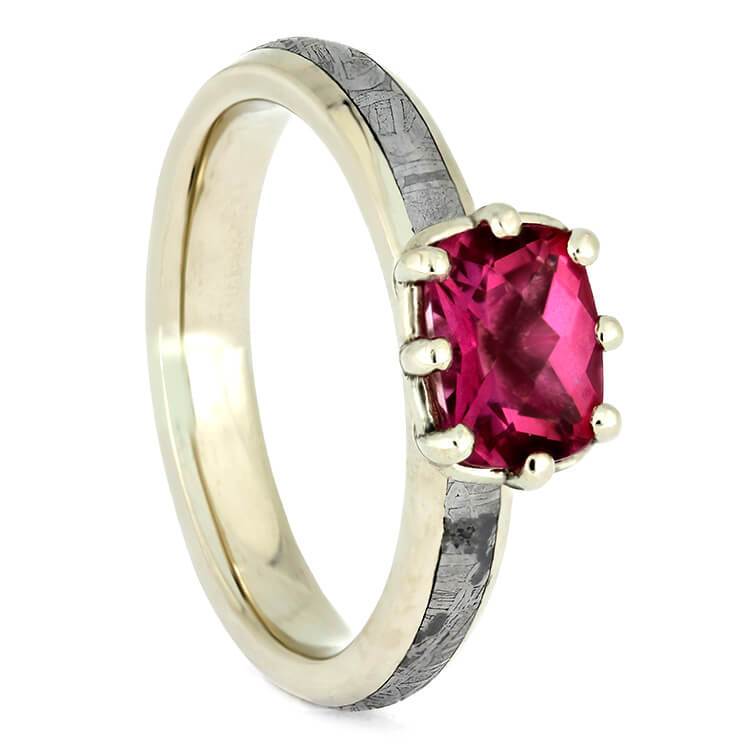 14K White Gold Pink Topaz and Meteorite Engagement Ring