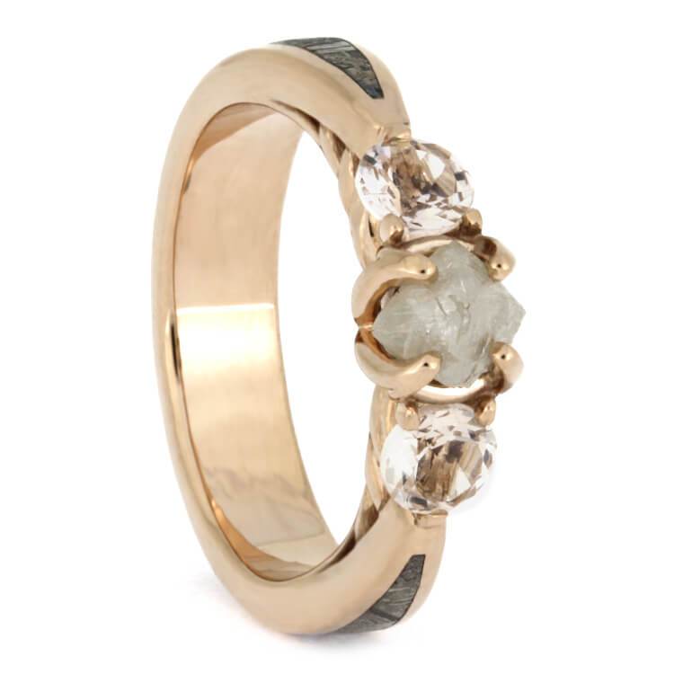 14K Rose Gold Rough Diamond and Morganite Ring with Meteorite