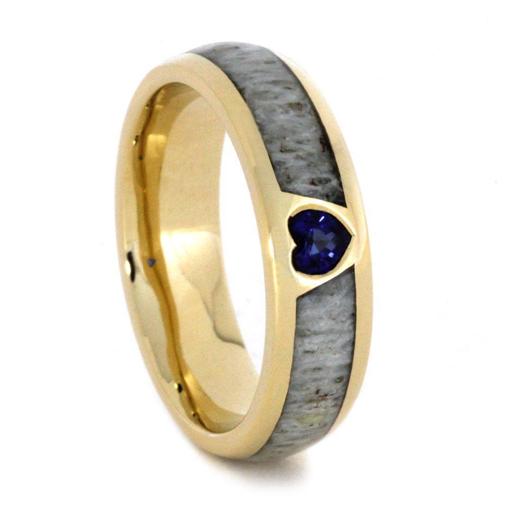 14K Yellow Gold Heart Sapphire and Antler Ring