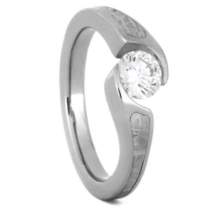 Titanium Tension-set Diamond Engagement Ring with Meteorite – Origin Jewelry