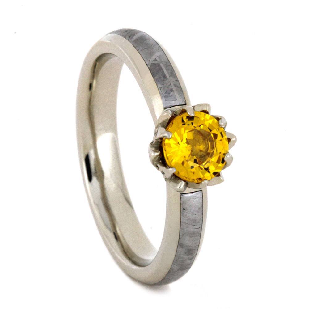 14K White Gold Yellow Sapphire and Meteorite Engagement Ring
