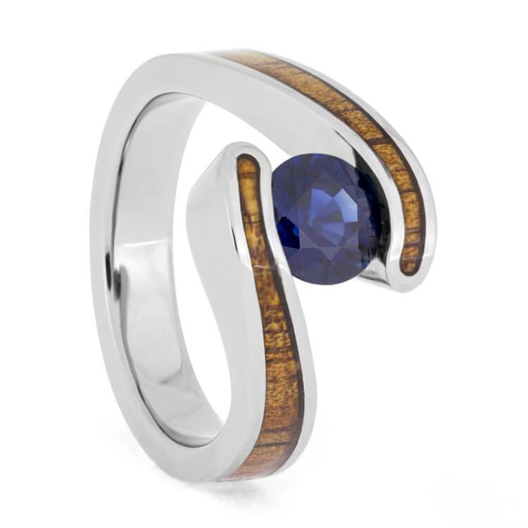 Titanium Blue Sapphire and Hardwood Engagement Ring