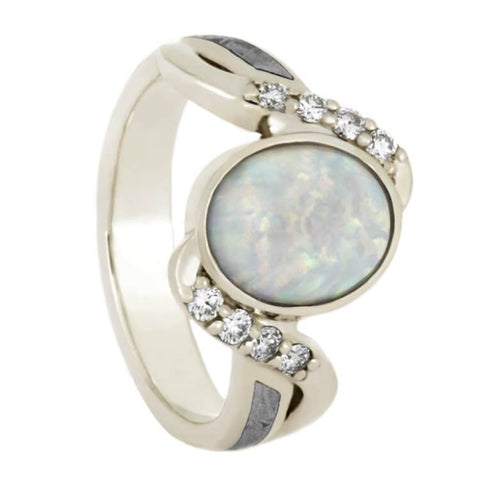 14K White Gold Opal Diamond and Meteorite Engagement Ring