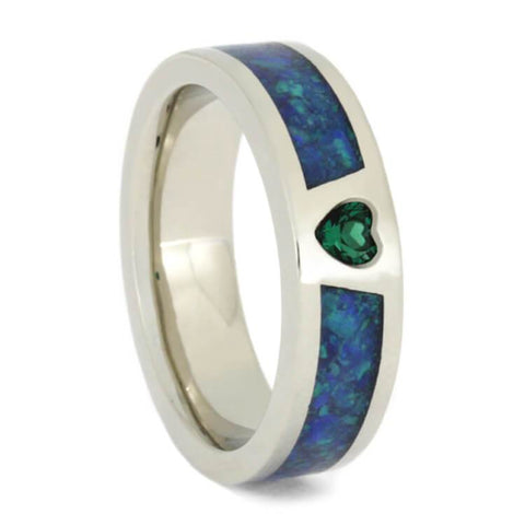 14K White Gold Emerald and Opal Engagement Ring