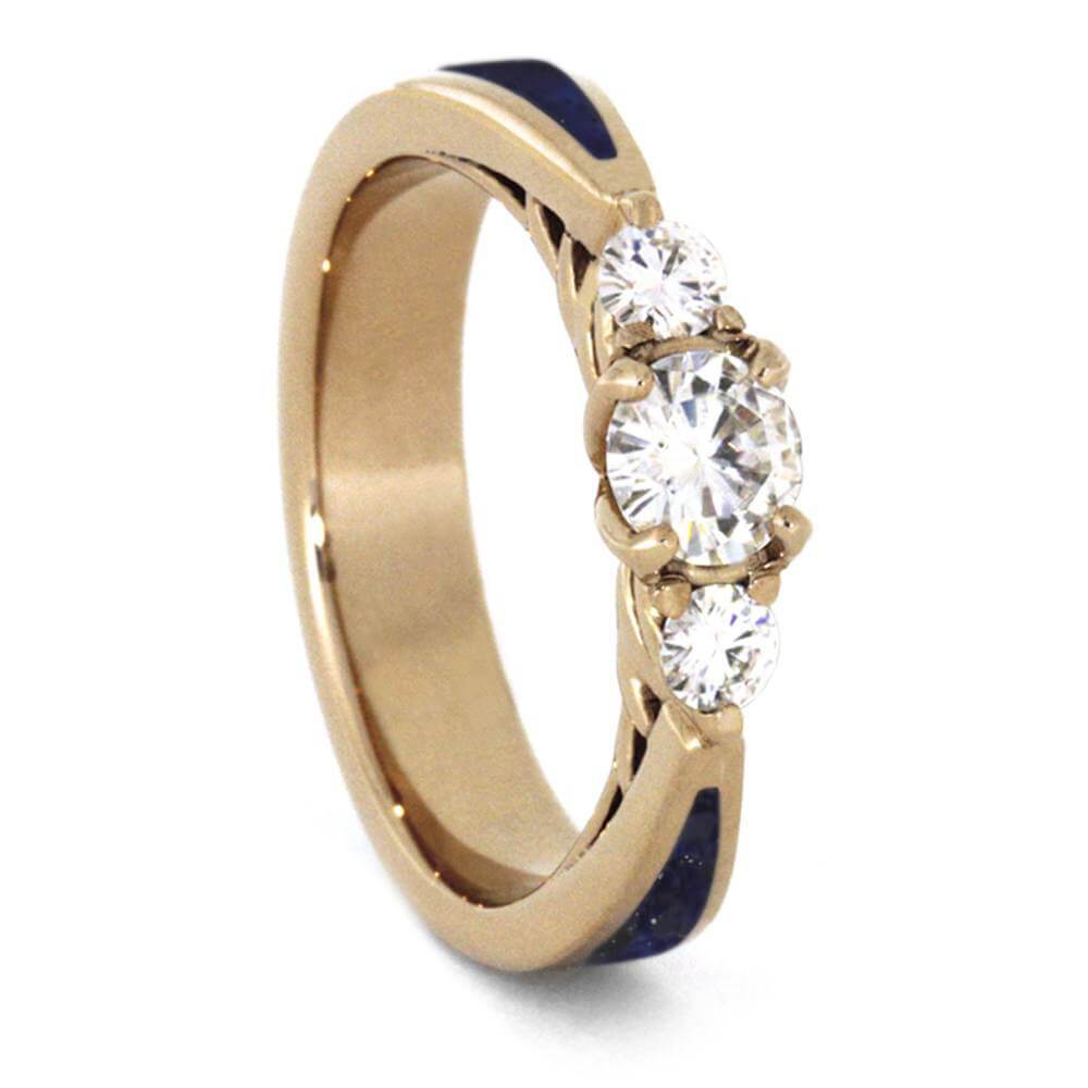 14K Rose Gold Moissanite and Lapis Engagement Ring